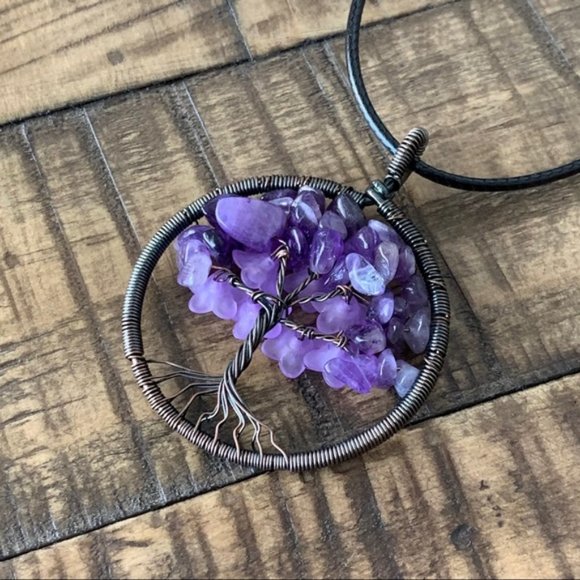 goddess zodiac Jewelry - Copper Amethyst Tree of Life Pendant Necklace
